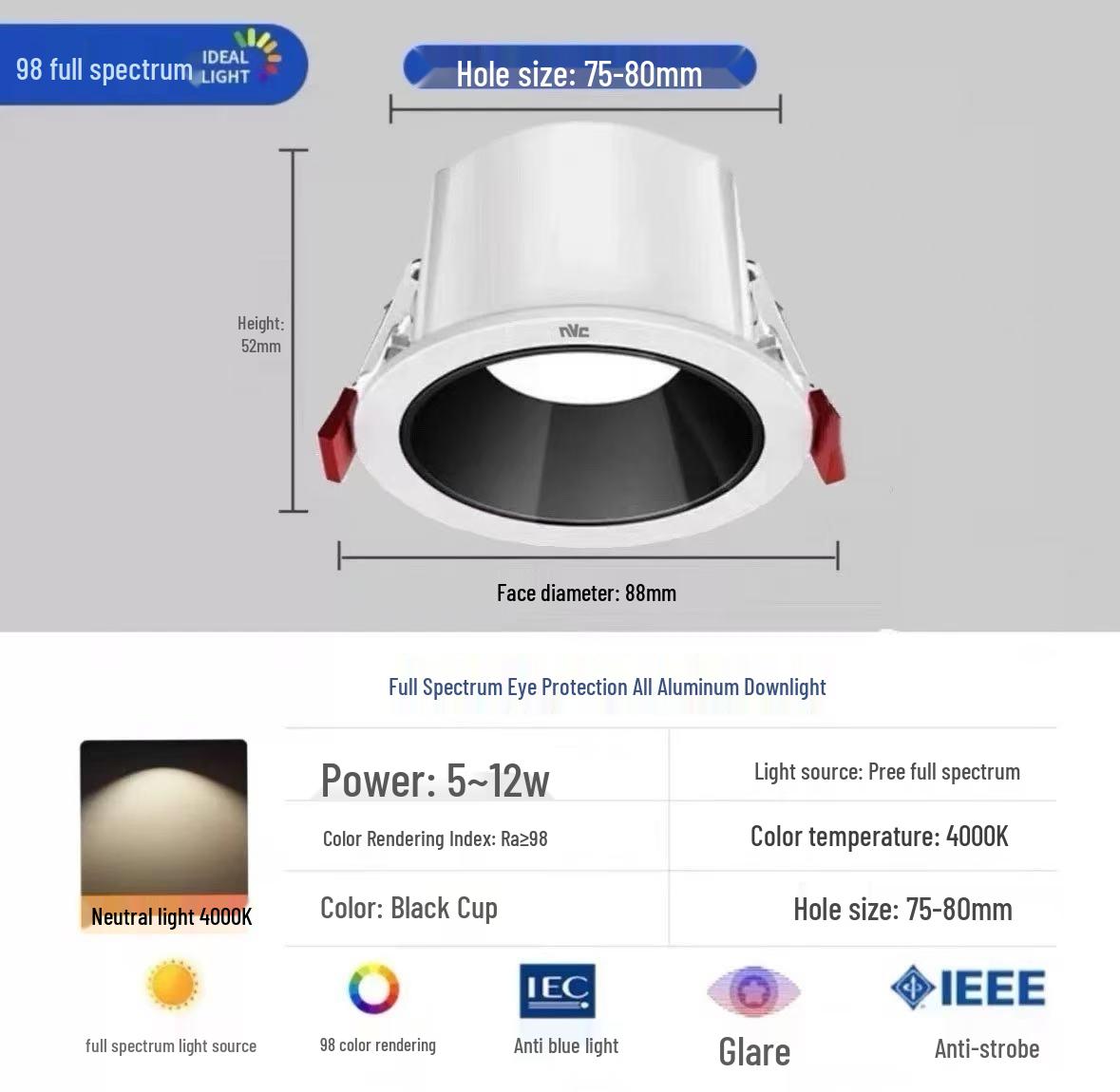 

NVC Lighting Anti-Glare Deep Cup Recessed Ceiling Downlight for Living Room, 7.5 Hole