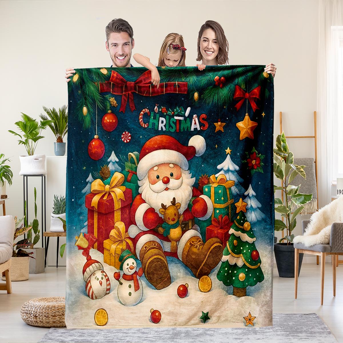 

1pc Cartoon Santa Claus Gift Printed Flannel Blanket in Various Sizes Sofa Nap and Leisure Blanket Soft and Comfortable 75x100cm (30x40inch)