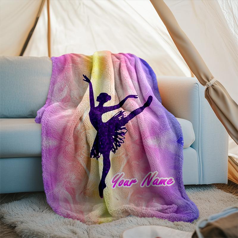 1PC Custom Name Ballerina Graceful Pose Outdooor Flannel Blankets Patterns Throw Blanket All-Season Soft Gift for Couch, Bed, Camping Gifts