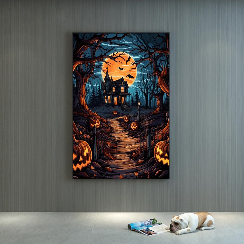Cartoon Halloween Castle Pumpkin Crow Prints Poster Canvas Painting Modern Wall Art Pictures Living Room Bedroom Home Decoration