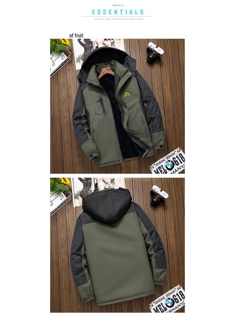 Men's Windproof Waterproof Down Jacket - Velvet-Lined and Insulated Cotton Winter Coat for Cold Protection.