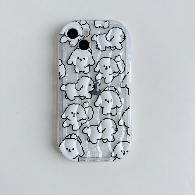 

Нескользящий волнистый рельефный чехол с белым щенком для Iphone 14 Plus 13 Promax 11 12 Pro Max, мягкий силиконовый чехол для телефона с милым мультяшным рисунком For iphone 13pro