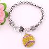 Full Rhinestones Round Softball Baseball Pendant Heart-shaped Lock Men and Women Bracelet
