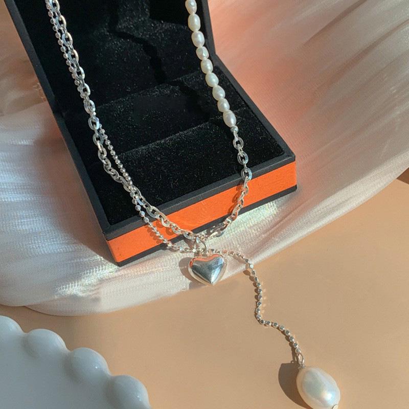 Elegant Tassel Pearl Heart Necklace for Women - Fashionable Creative Design Clavicle Chain