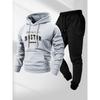 Boston Print Men's Two Piece Set, Casual Long Sleeved Hooded Sweatshirt and Sweatpants Set, Suitable for Winter and Autumn Wear, Sportswear Set