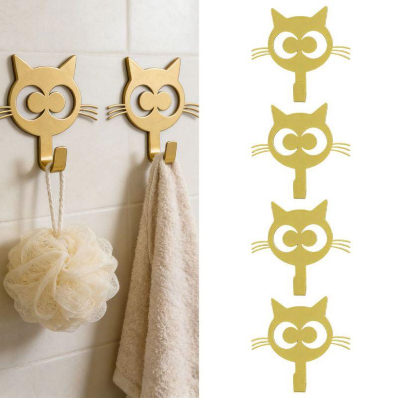 4pcs Cat-shaped Wall Hook Home Storage Hook