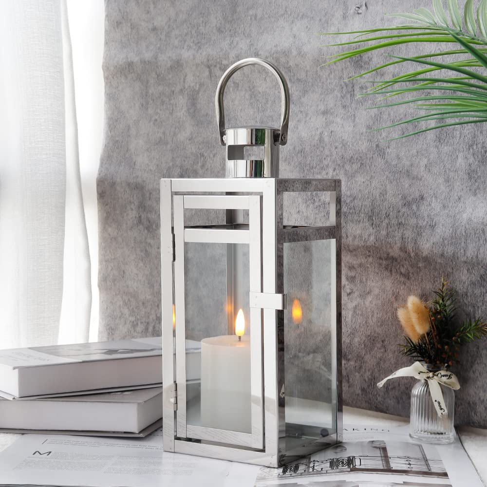 

TRIROCKS Candle Holder, 30cm Tall, Stainless Steel Candle Lantern, Antique Style, with Heat-Resistant Glass, Retro Style, Stylish Indirect Lighting, P