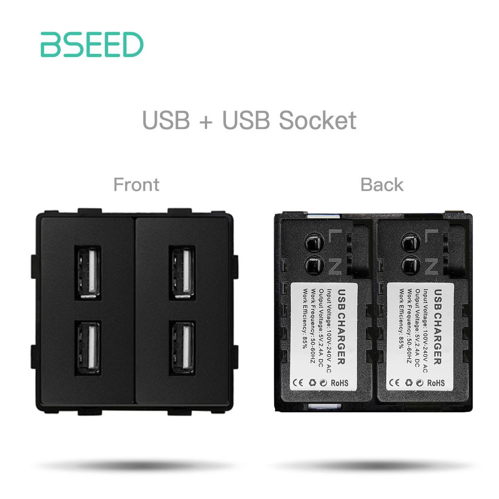 BSEED Glass Socket Frames 1/2/3Gang Mechanical Button Switches French Socket TV ST RJ45 CAT5 Type-c USB Sockets DIY Insert Parts