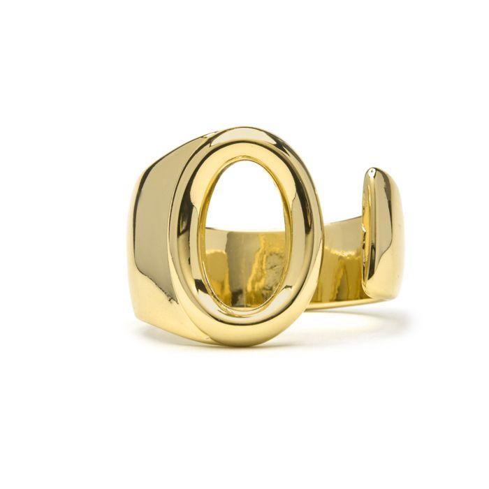 Ring - LUXENTER - Alphabet Letter O - 18K Gold Plated - Adjustable Size - Width 20 Mm