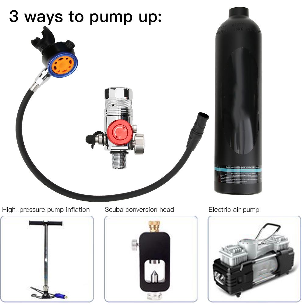 1L Diving Small Cylinder Rebreather with Pure Metal Secondary Breathing Valve Heads Black Diving Equipment
