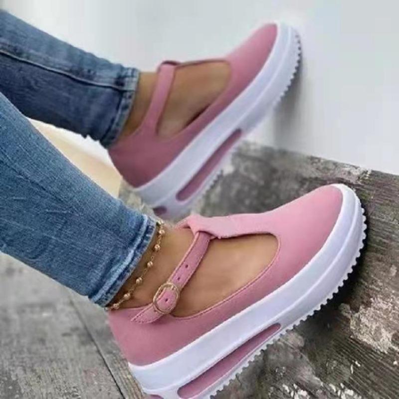 Wind large size casual single shoes women's spring new thick-soled one-word buckle Brock single shoes