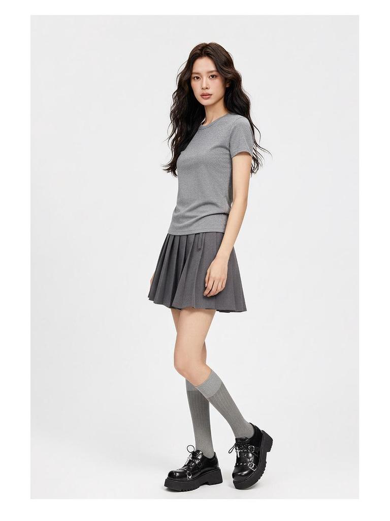 Women's Straight Shoulder Slim Fit T-Shirt - Short Sleeve, Versatile Summer Top