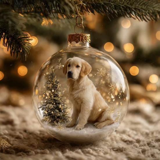 3D Animal Christmas Ball Ornament Funny Dog/Cat/Turtle Hanging Decoraton Clear Plastic Xmas Balls Ornament for Winter Holiday Tree Decor