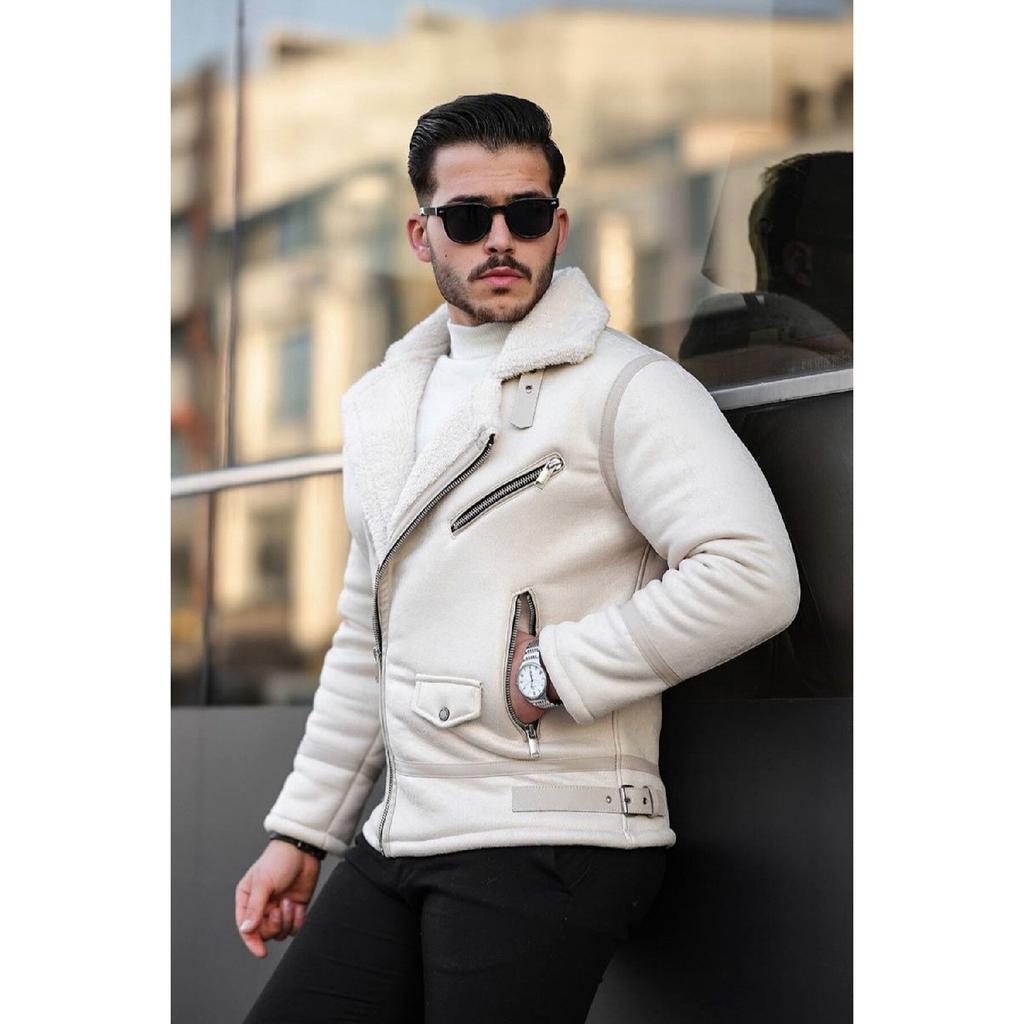 Men's Tan Color Napa Leather Cross Model Coat