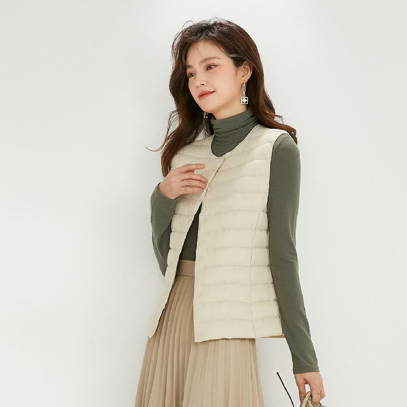 Down vest women's autumn and winter new simple collarless light and thin round neck V-neck liner vest vest vest tide