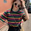 Summer Casual Loose T Shirt Women's Streetwear Harajuku Rainbow Stripes Short Sleeve T-shirts for Women Y2k Tops Vintage Clothes