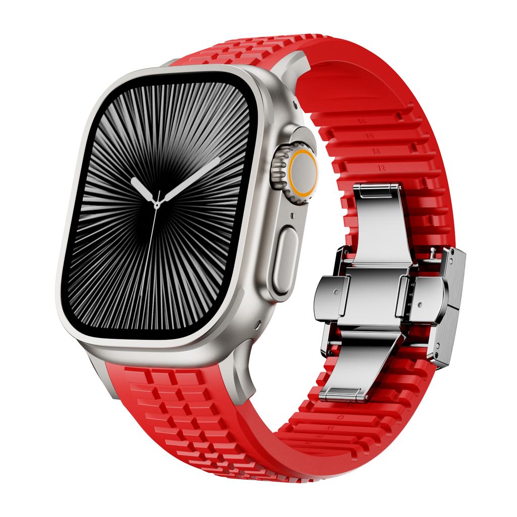 Sports Silicone Band for Apple Watch Ultra 3/2 49mm 46mm 45mm 44mm Luxury Metal Bracelet for iWatch Series 11 10 9 8 7 Se Strap