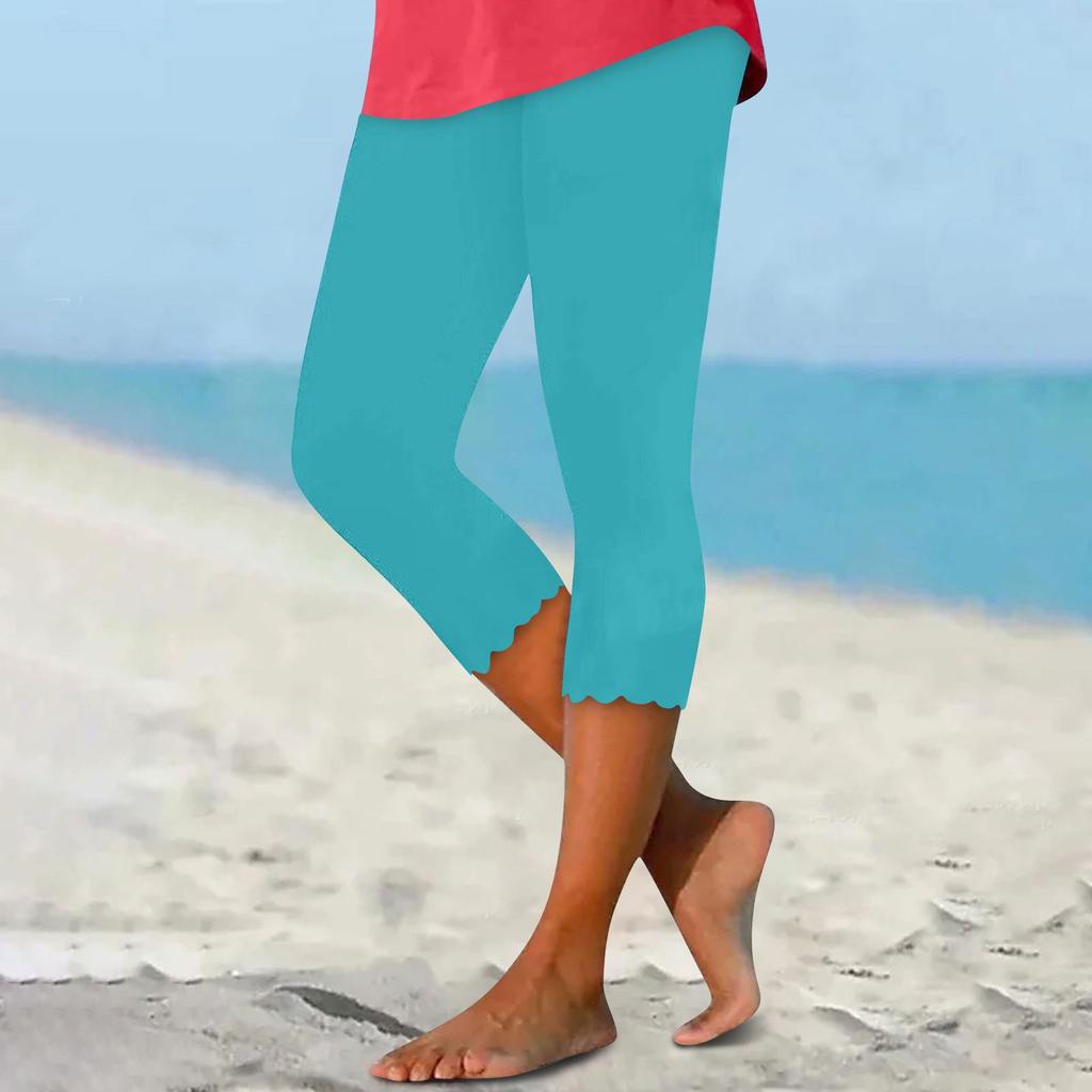 Damen Einfarbige Slim Fit Capri-Leggings Dehnbar Mittelhoch Lässige Cropped Hosen für den Alltag