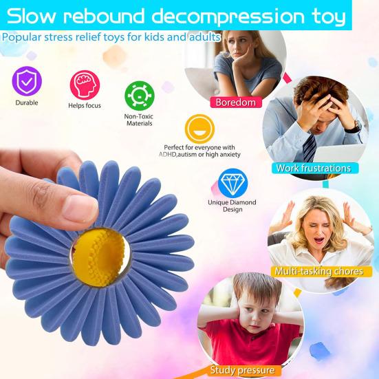 Flower Fidget Spinner 3D Printed Spring Flower Fidget Toy Stress-Relief Flower Spinner