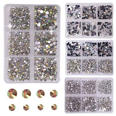 6 Grids/Box Mixed Size Flatback AB Nail Rhinestones Crystal Glass Gems Stones Jewelry Diamond Nail Art Decoration Accessories