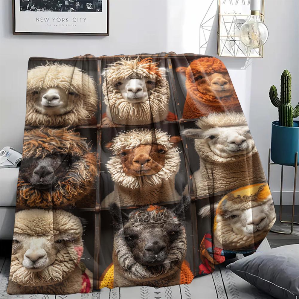 1Pc Alpaca Puzzle Print Flannel Blanket, High quality Comfortable for All Seasons, Home Decor, Warmth and Comfort, Perfect for Christmas Gifts