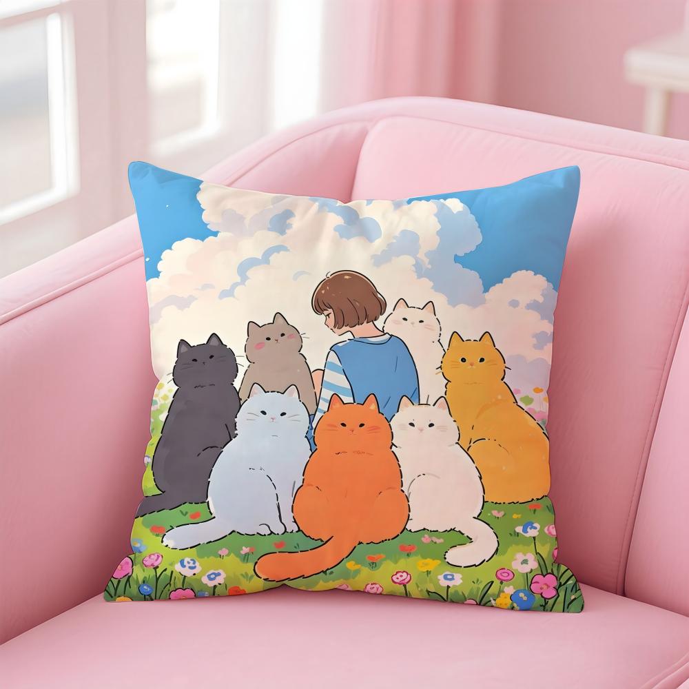 

Cartoon Cute Cat Picture With Fresh Wake Up Cushion Cover Pillowcase Short Plush Invisible zipper Room Sofa Cushion Cover 30X30cm