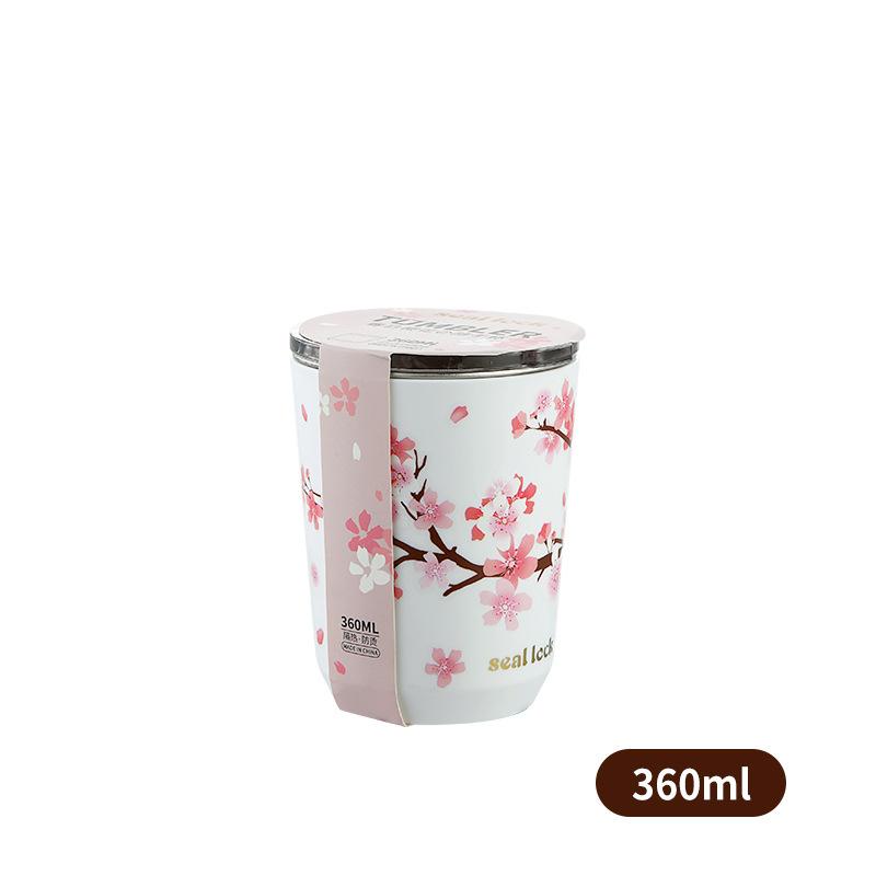 

304 Нержавеющая сталь Cherry Blossom Cup Outdoor Портативная бутылка для молока, чая, кофе, чашка Anti Fall Бутылка для воды, чашка для воды Cherry Blos 360-560ML