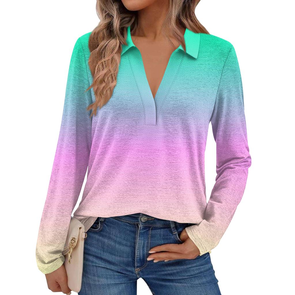Damenmode Langärmeliges Hemd mit Farbverlauf und Stehkragen