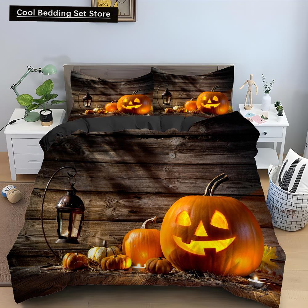 Halloween Horror Pumpkin King Queen Duvet Cover Night Witch Bedding Set Bat Moon Quilt Cover 2/3pcs Polyester Comforter Cover