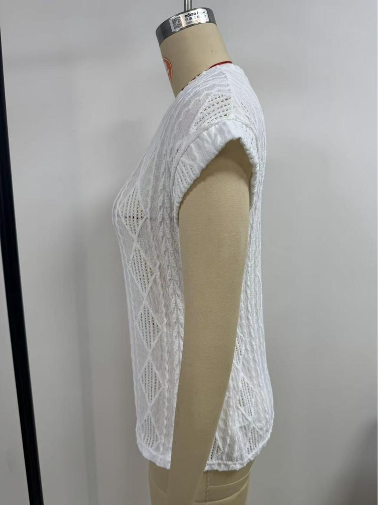 2025 Summer Women's Jacquard Round Neck Short Sleeve Loose T-shirt Vest