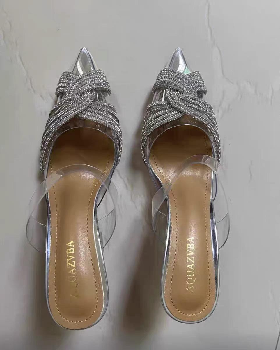 

Fashion 2025 Summer New High-heeled Sandals Women s Pointed-toe Film Rhinestone Stiletto Heel Roman Strap Women s Shoes 43