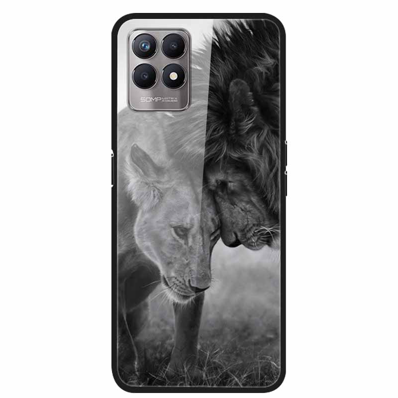 For Realme 8i Case Tempered Glass Hard Clear Phone Case For OPPO Realme 8i RMX3151 Realme 7 Pro Animals Wolf Shockproof Coque