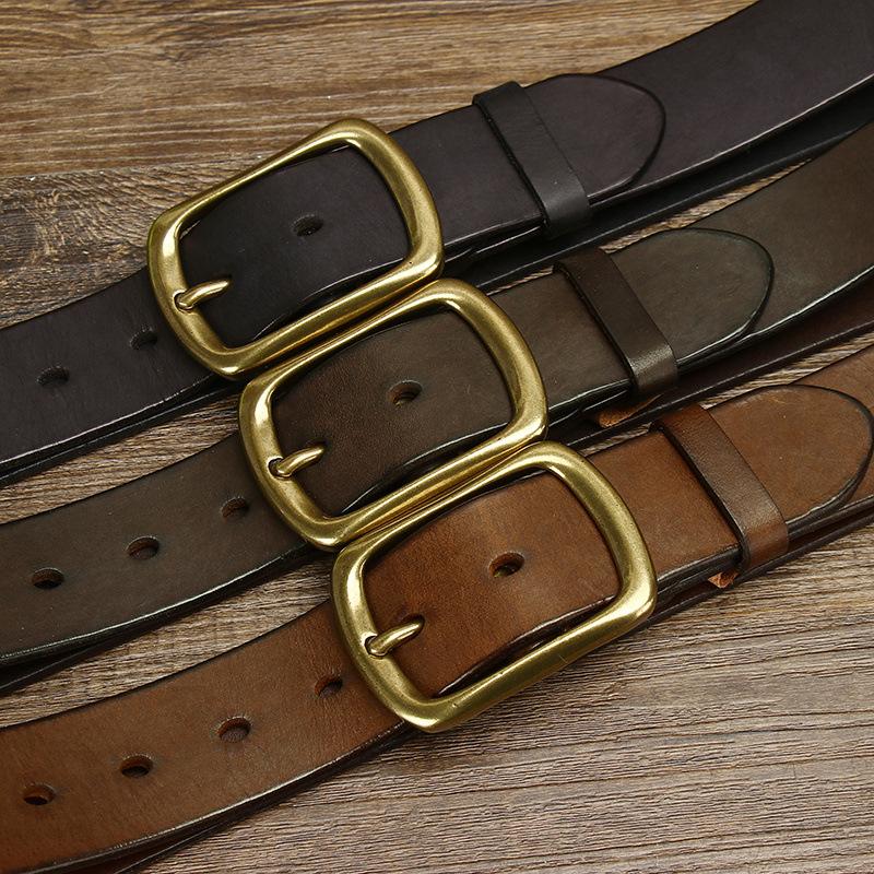 Men's Belt Retro Washed Distressed First Layer Pure Cattlehide Leather Pin Buckle Versatile Youth Casual Jeans Belt