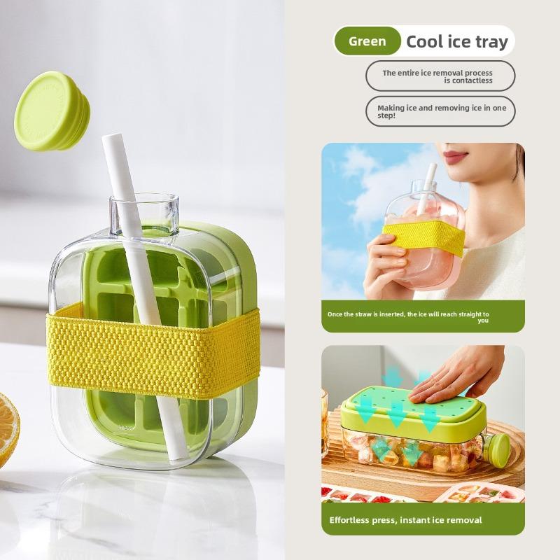 Cool Ice Cube Travel Cup Portable Straw Water Cup, Summer Homemade Water Filling Press Ice Cube Mold