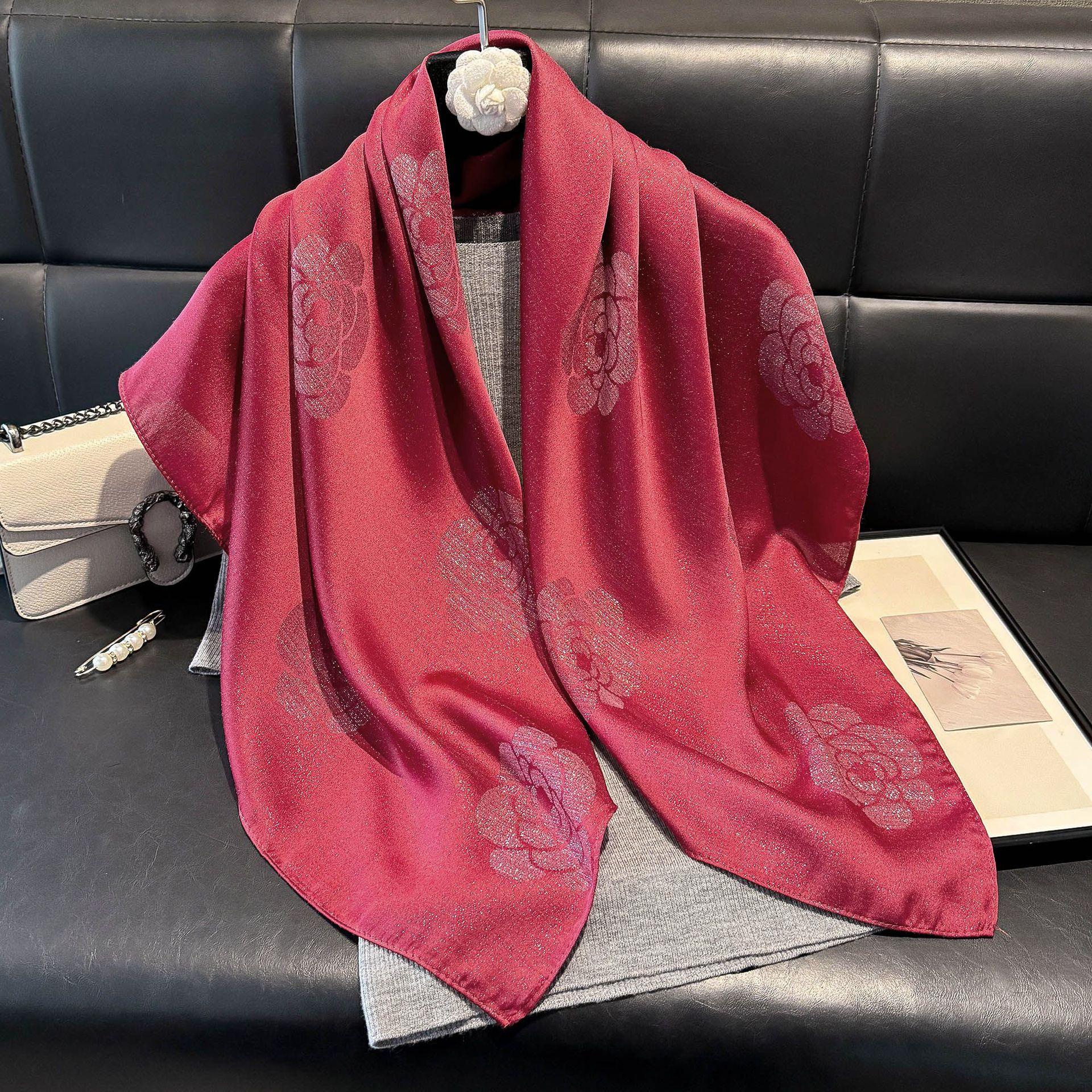 

Модный офисный платок из тонкого искусственного шелка с камелиями, высококачественный шелковый шарф, шарф женский, подарок, ретро, тенсел, хлопок, головной платок 90*90 красный