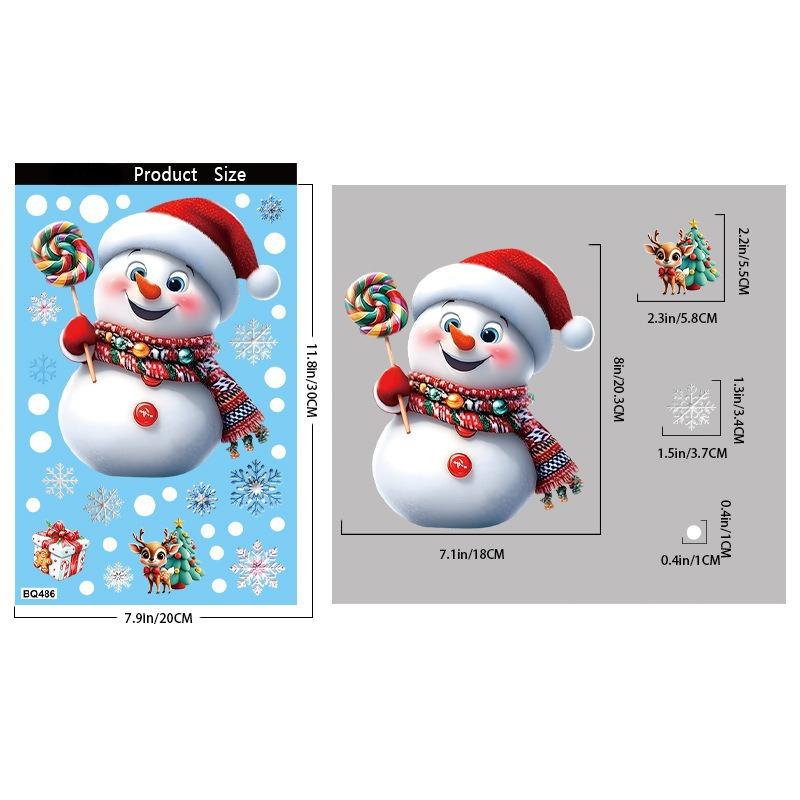 2025 Christmas Static Window Clings - Gingerbread Man Snowman Snowflake & Santa Claus Decals for Xmas Holiday Party Decorations
