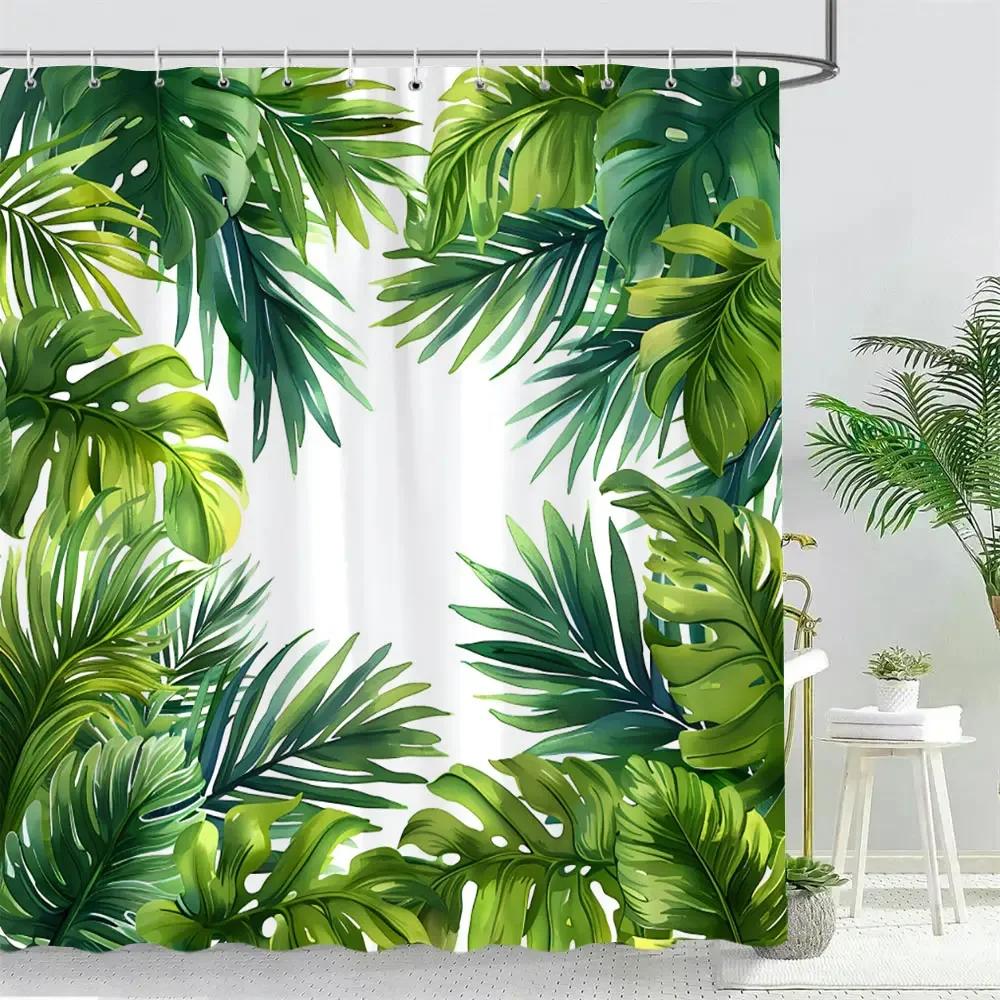 Tropical Leaf Shower Curtain,Waterproof Fabric with Lush Greenery for Nature-Inspired Bathroom Decor,Adds Tropical Paradise Feel