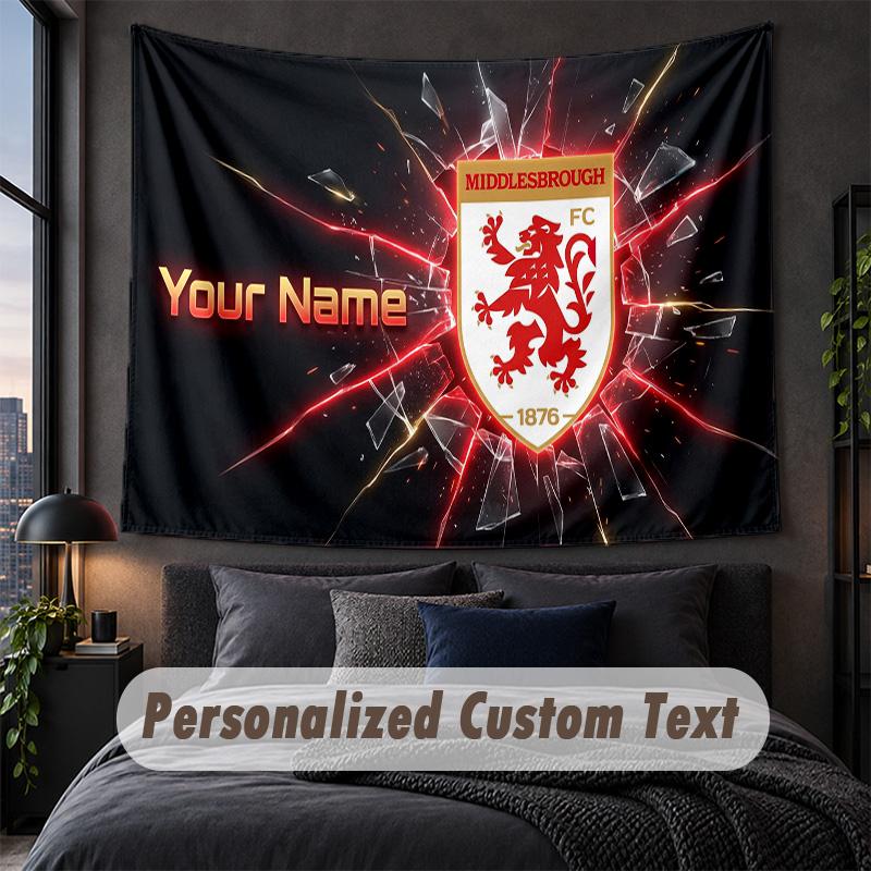 Tapisserie avec texte de nom personnalisé, Suspension murale décorative Middlesbrough FC, Tapisserie de fond pour maison chambre à coucher