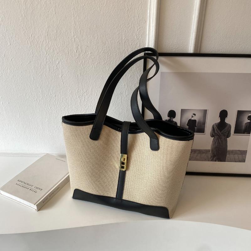 Large Capacity Canvas Bag, New Fashion Contrasting Colors, Popular Shoulder Handbag, Casual Versatile Messenger Tote Bag