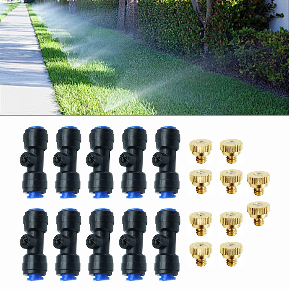10 Stück Messing Wassersprühzerstäuber für Gartenkühlung Bewässerung 2-Punkt Schnellsteckdüse Niederdruck Zerstäuberspray