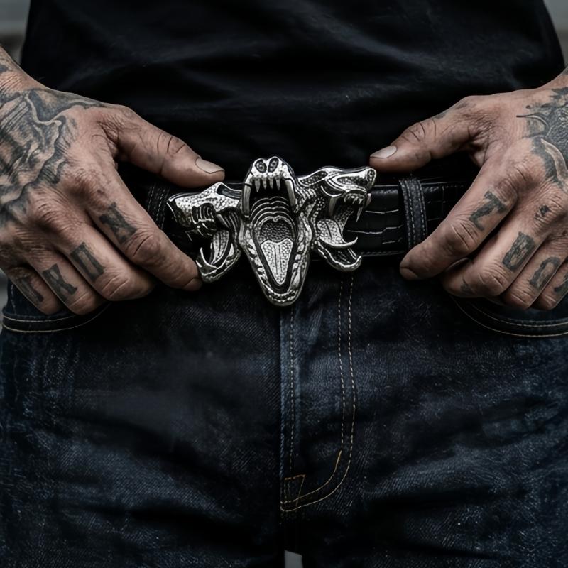 Black Embossed Waist Belt with Texture Design, Metal Buckles and PU Waist Strap for Street Wear Styling Pants Accessories