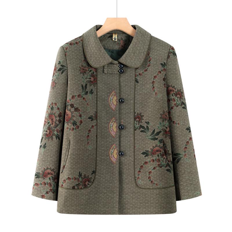 Hengyuanxiang Women's Floral Print Long-Sleeve Lapel Jacket