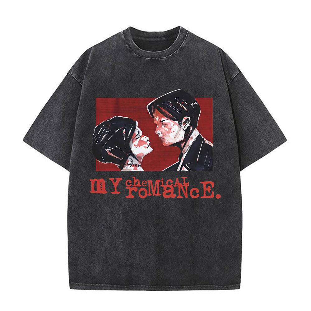 Koszulka Vintage Washed Zespół Rockowy My Chemical Romance Three Cheers for Sweet Revenge Koszulki Gotyckie Męskie Damskie Odzież Koszulki