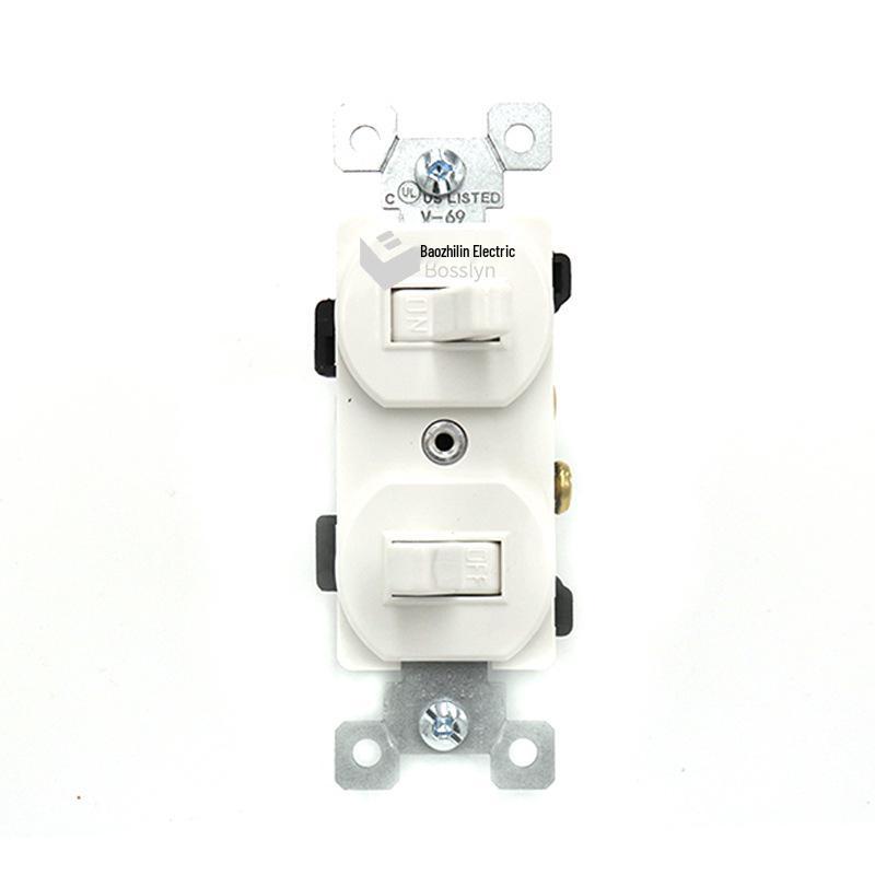 White Two-Gang Rocker Switch US Standard Double Gang Single Pole Wall Toggle