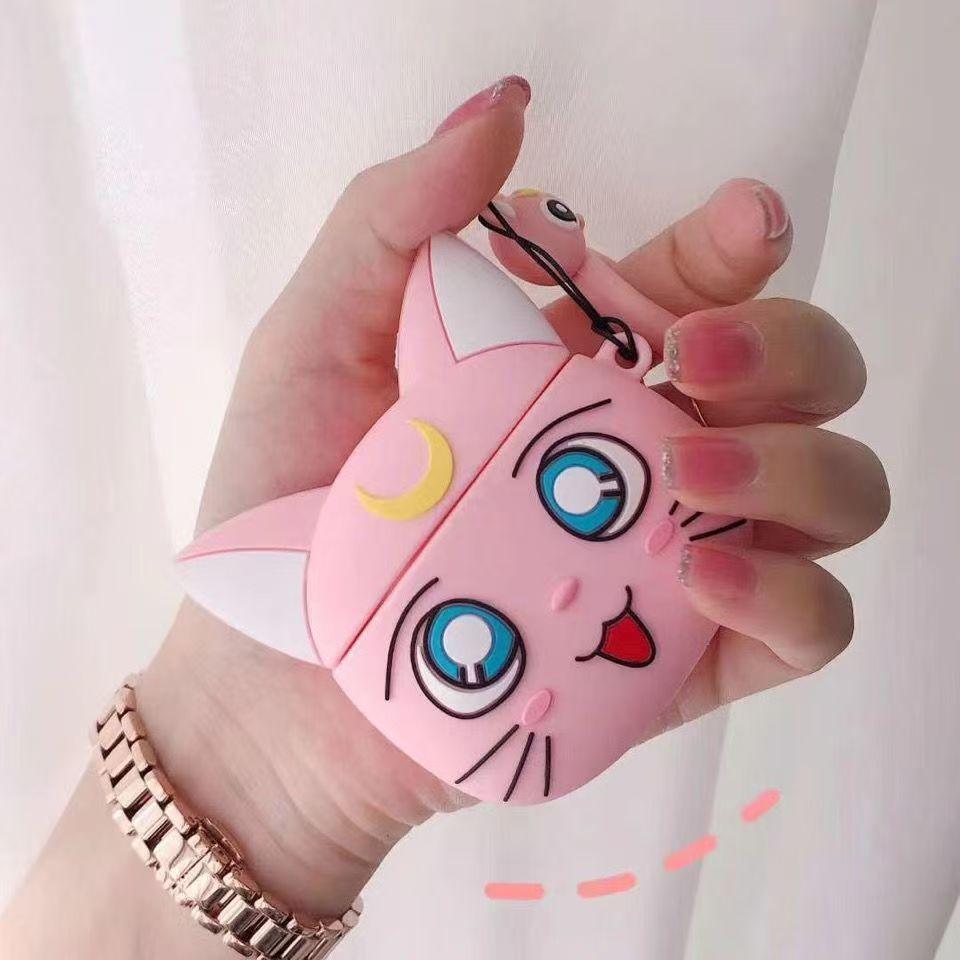 Pisică Lună Drăguță Potrivită pentru Apple Airpods 1/2 3 Pro Pro2 Tricolor Opțional Pandantiv Desen Animat Căști Husă Moale