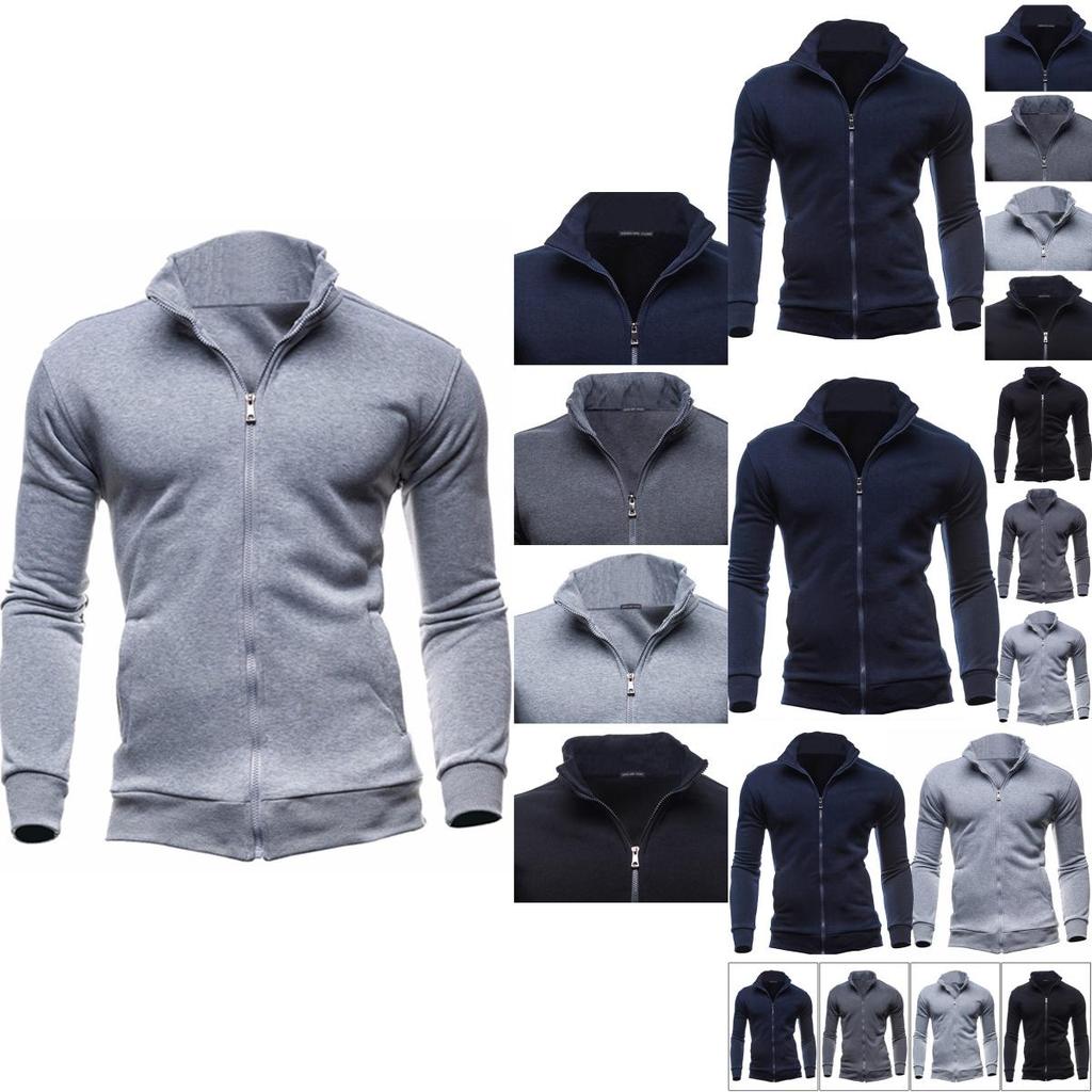 Men's Winter Zip Up Jacket With Stand Collar Ideal For Gym And Outdoor Activities