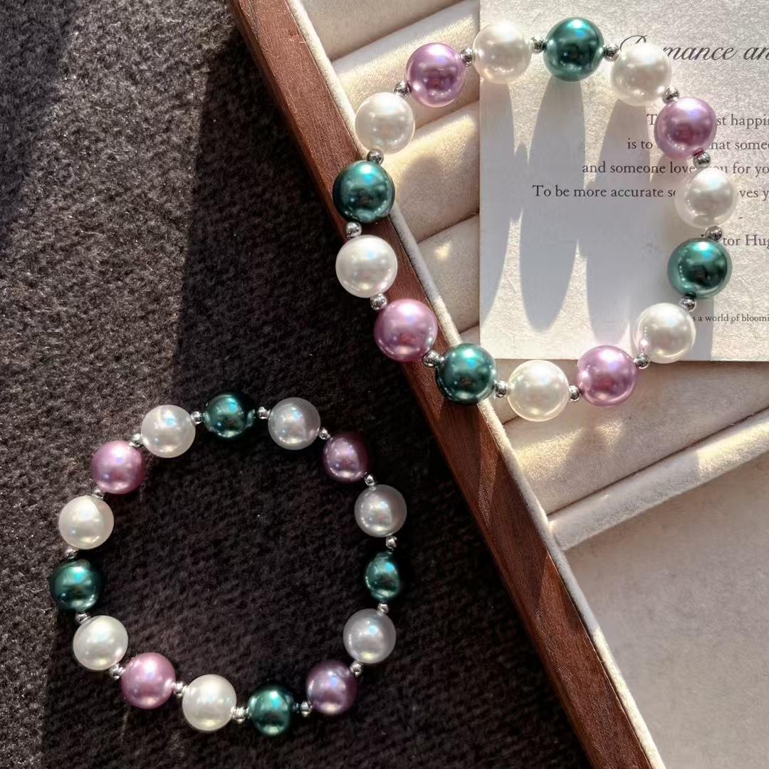 Vintage High Quality Artificial Crystal Pearl Cold Black Gray Tahitian Pearl Bracelet Bracelet