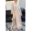 Summer Women's Fashion Casual Satin Ruffle Sleeve Ruched Long Maxi Dress for European American