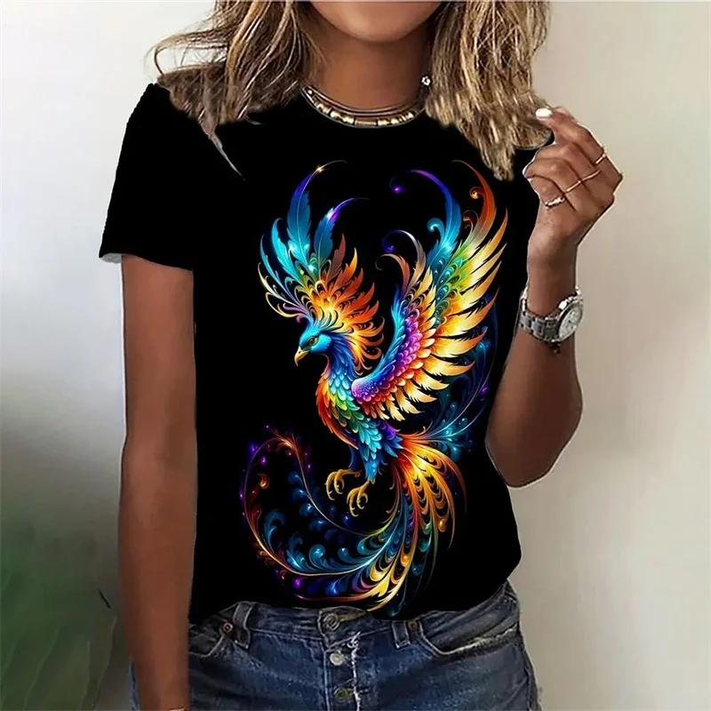 Phoenix Pattern Women's Tshirt Retro Gorgeous 3D Printed Short Sleeved Summer Casual Tshirt Round Neck Top Street Wear