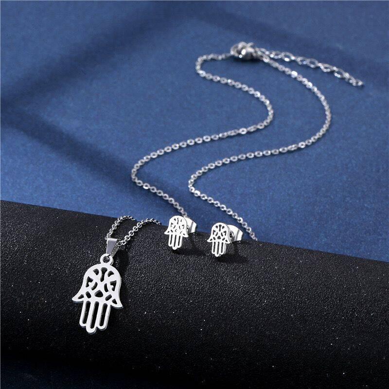 Stainless Steel Necklace & Earring Set - Smooth Clavicle Design with Stud Earrings